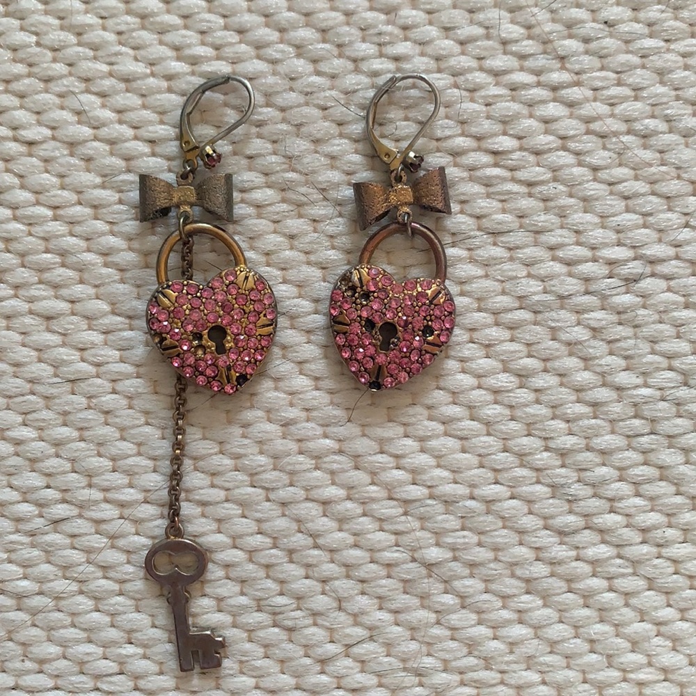 Betsey Johnson Heart + Key earrings